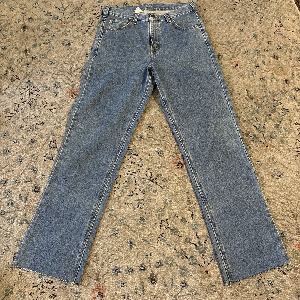 ⁠Vintage Carhartt 5-Pocket Denim Jeans 34 Cut Off Raw Hem Medium Wash Workwear⁠